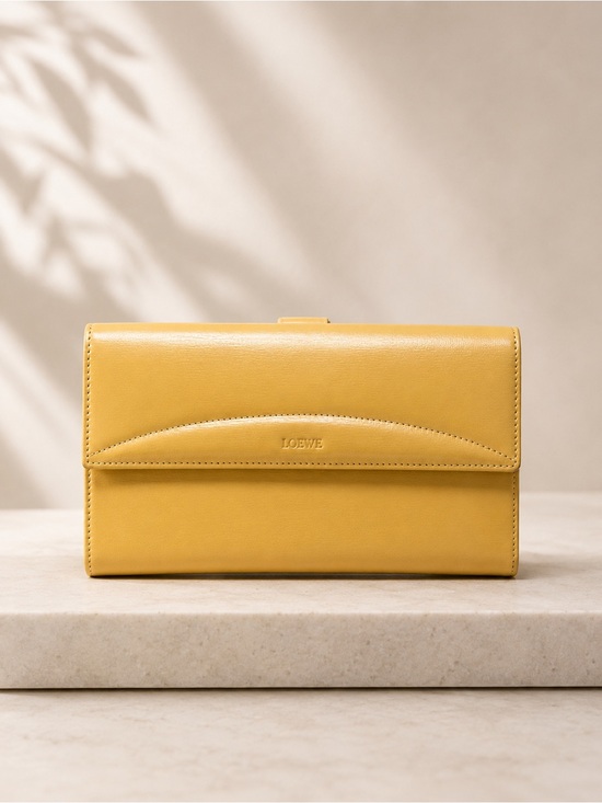 Loewe Handbags - Loewe Vintage Mustard Yellow Leather Continental Wallet Snap Closure